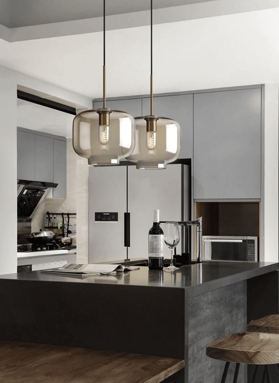 Minimalist Brass & Smoked Glass Pendant Light