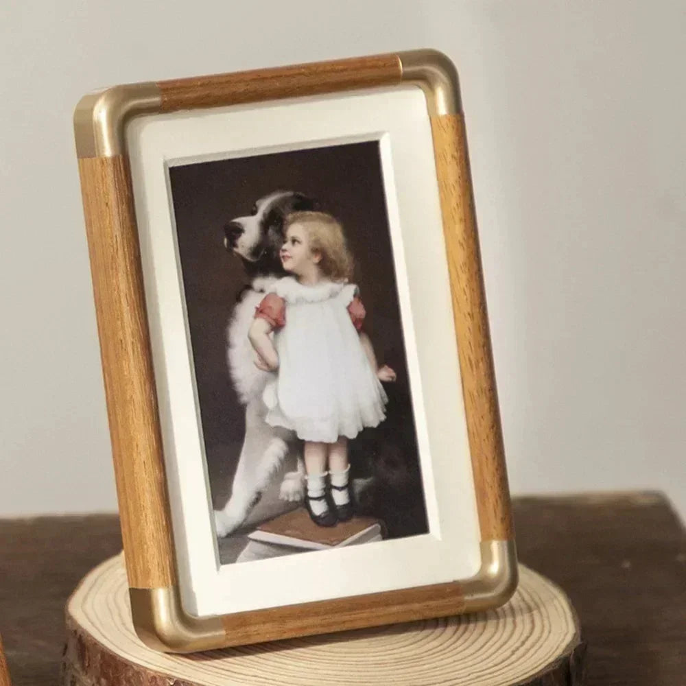 Vintage Solid Wood Photo Frame for Tabletop Display