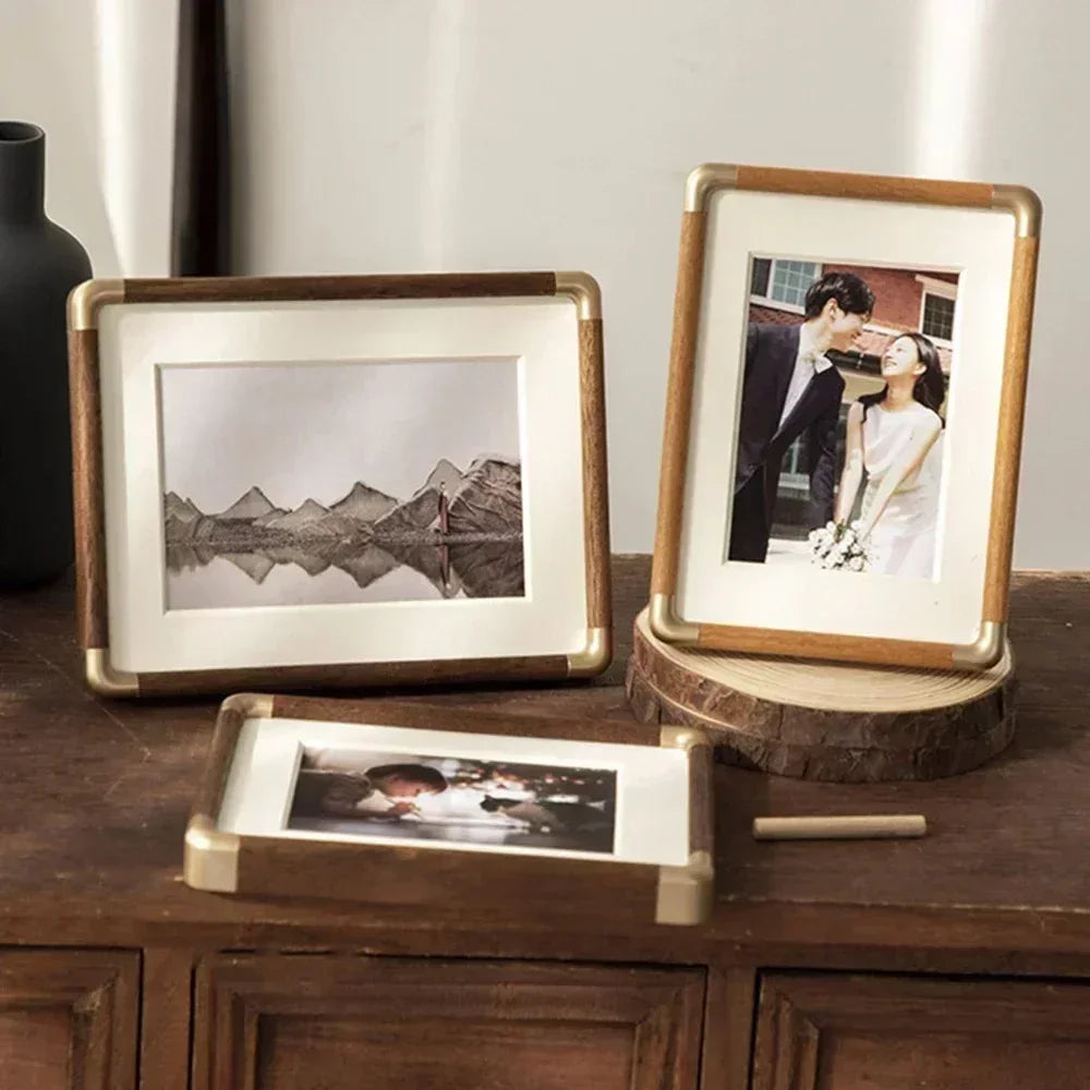 Vintage Solid Wood Photo Frame for Tabletop Display