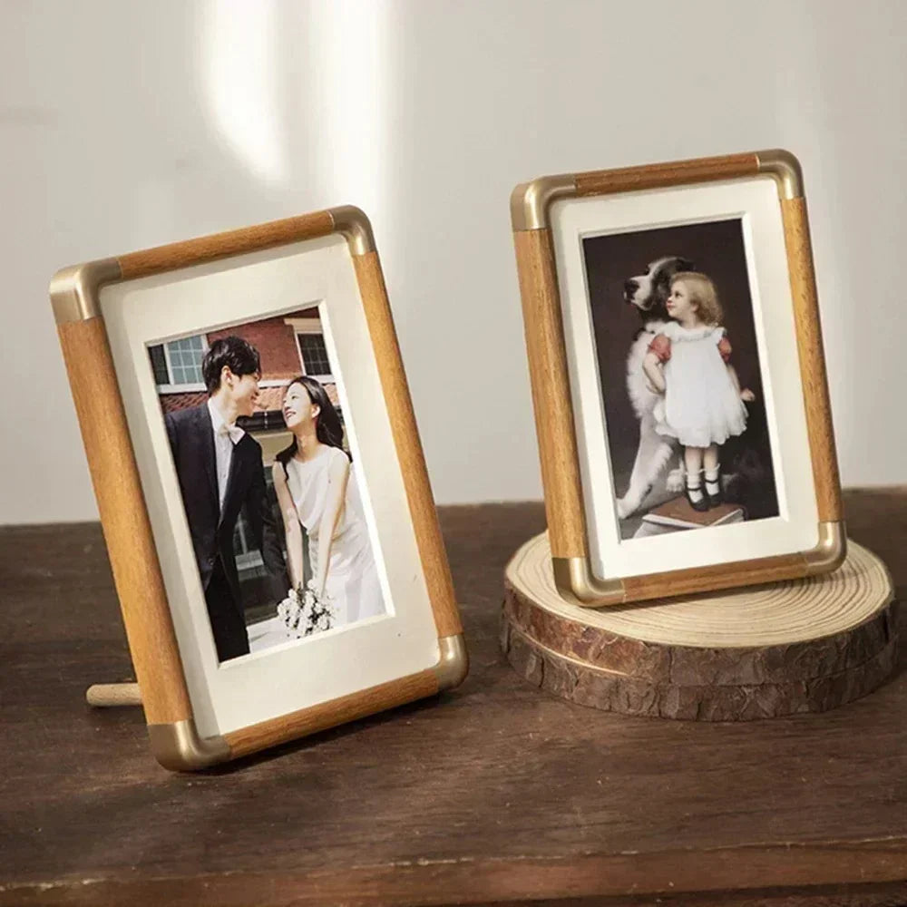 Vintage Solid Wood Photo Frame for Tabletop Display
