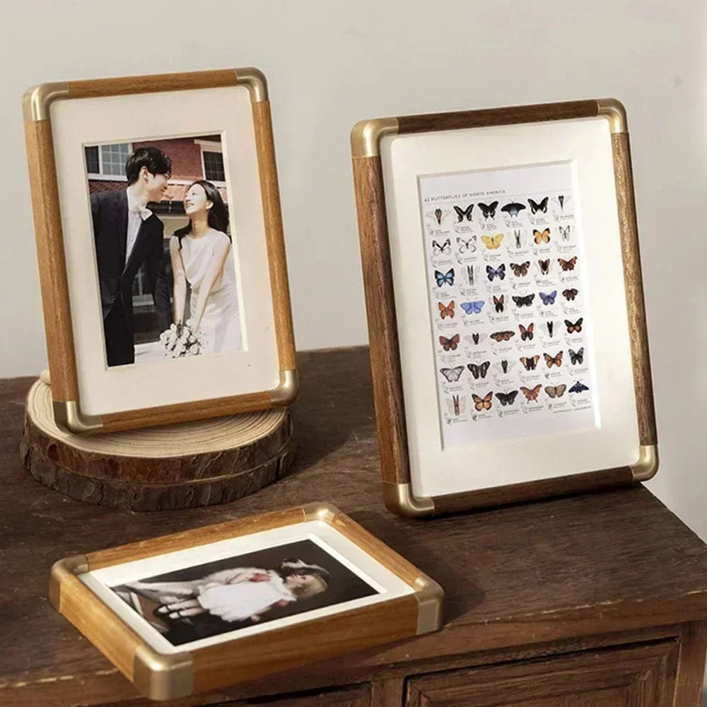 Vintage Solid Wood Photo Frame for Tabletop Display