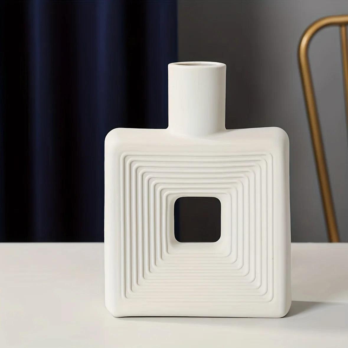 Square Sculptural Stoneware Donut Vase