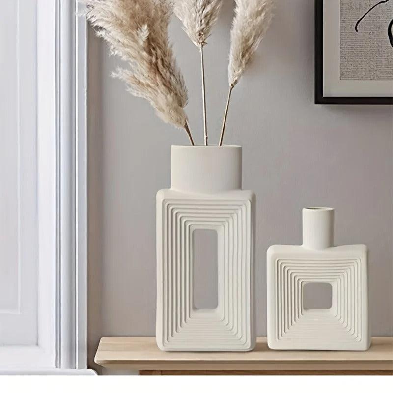 Square Sculptural Stoneware Donut Vase