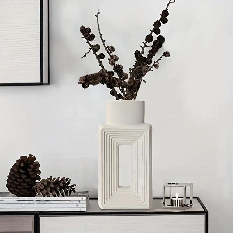 Square Sculptural Stoneware Donut Vase