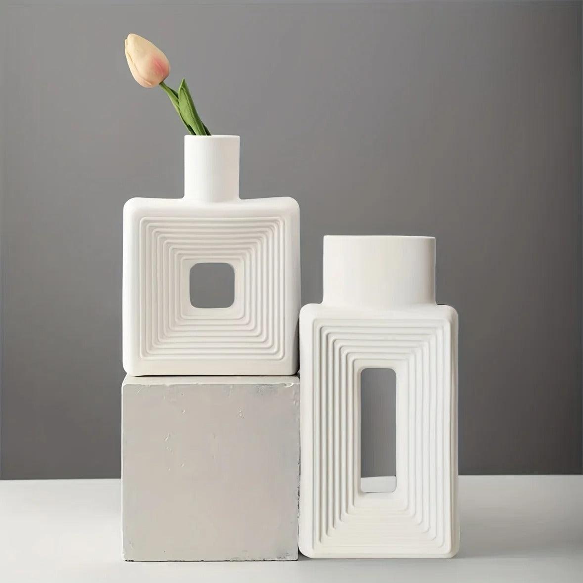 Square Sculptural Stoneware Donut Vase