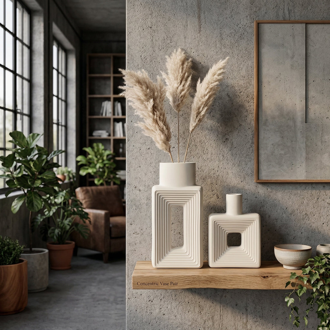 Square Sculptural Stoneware Donut Vase