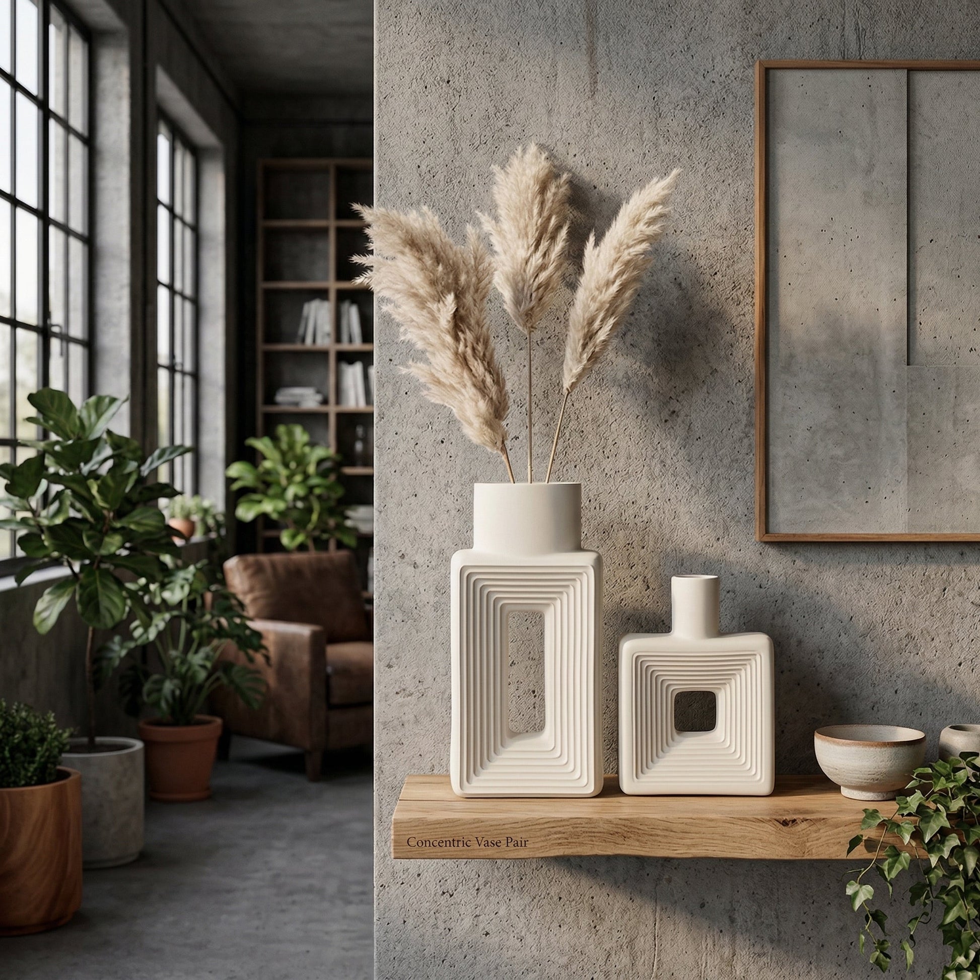 Square Sculptural Stoneware Donut Vase