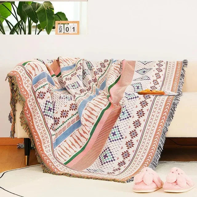 Cozy Polyester Cotton Vibrant Throw Blanket