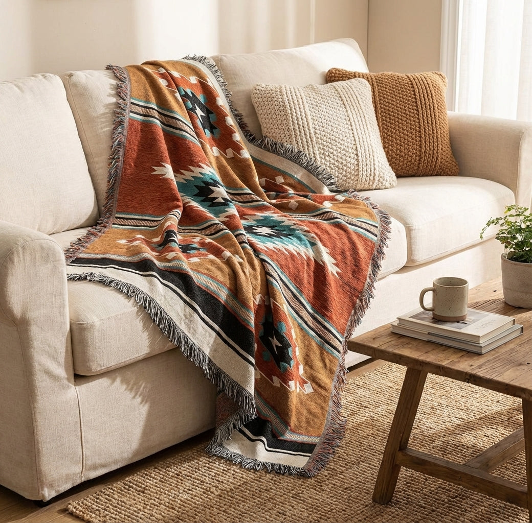 Cozy Polyester Cotton Vibrant Throw Blanket