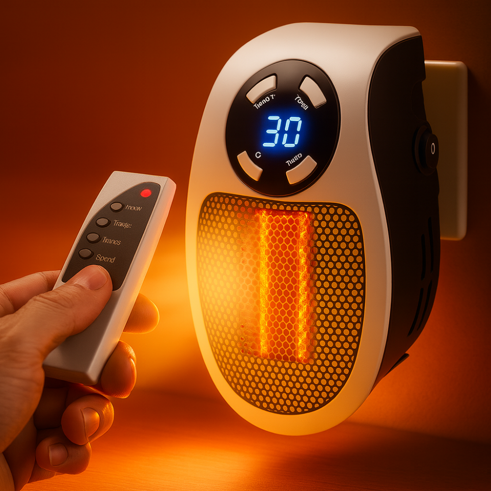 Portable Electric Space Heater 500W Mini Wall Plug with Remote Control