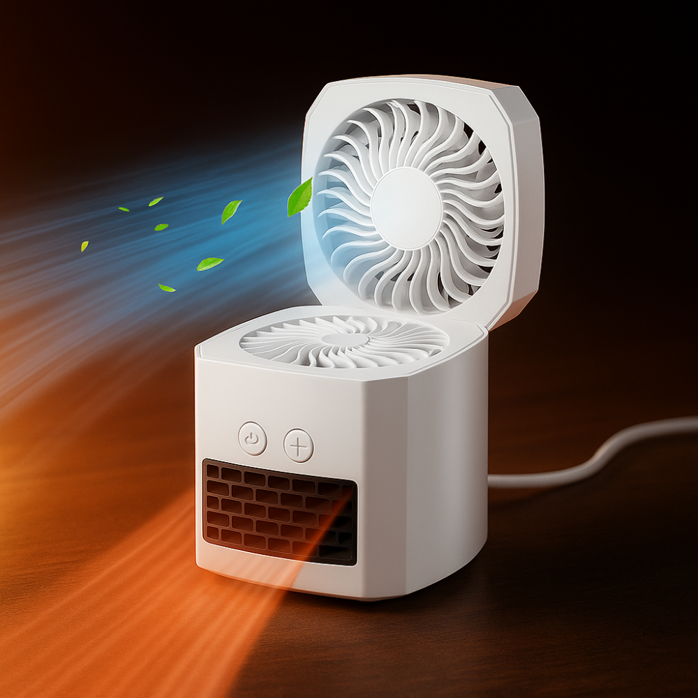 Portable Mini Electric Space Heater Square Desktop Fan Cooler 400W ABS