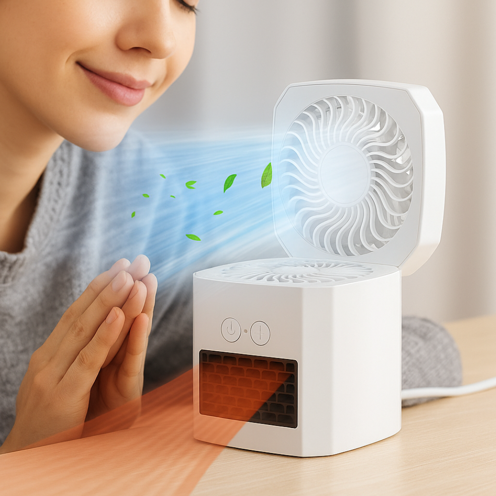 Portable Mini Electric Space Heater Square Desktop Fan Cooler 400W ABS