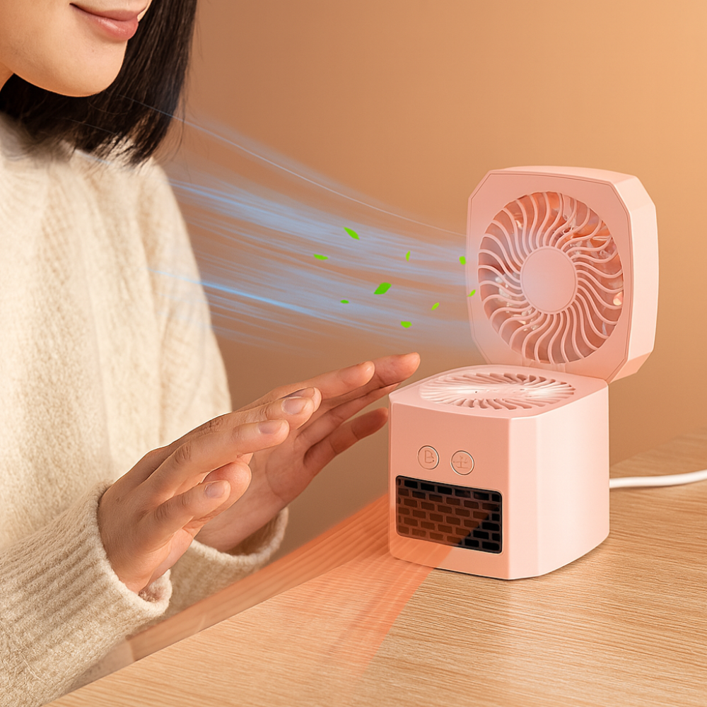 Portable Mini Electric Space Heater Square Desktop Fan Cooler 400W ABS