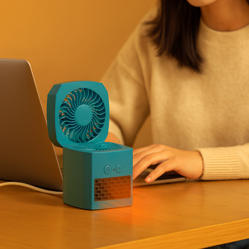 Portable Mini Electric Space Heater Square Desktop Fan Cooler 400W ABS