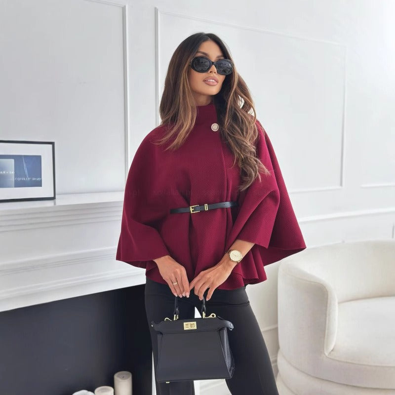Stylish Cape Coat with Elegant High Neck Detail for Women