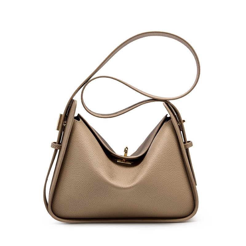 Fable | Cowhide Leather Bag with Shoulder and Crossbody Strap-Shoulder Bag / Crossbody Bag-Urban Devyne-Dark Beige-Urban Devyne