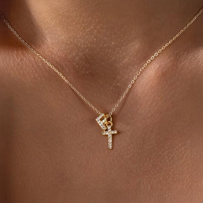 Gracie Personalized Diamond Initial Cross Pendant Necklace