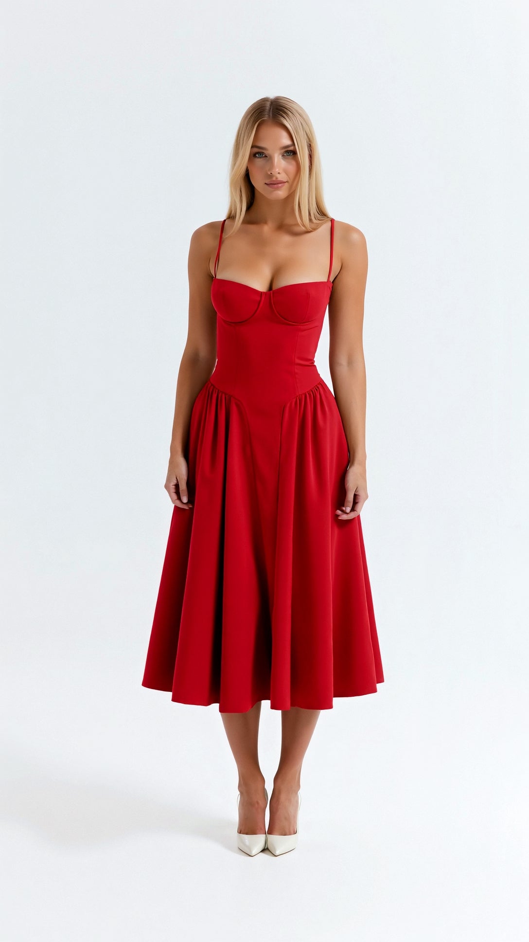 Soraya | Corset Midi Dress-Dresses-Urban Devyne-Red-XS-Urban Devyne