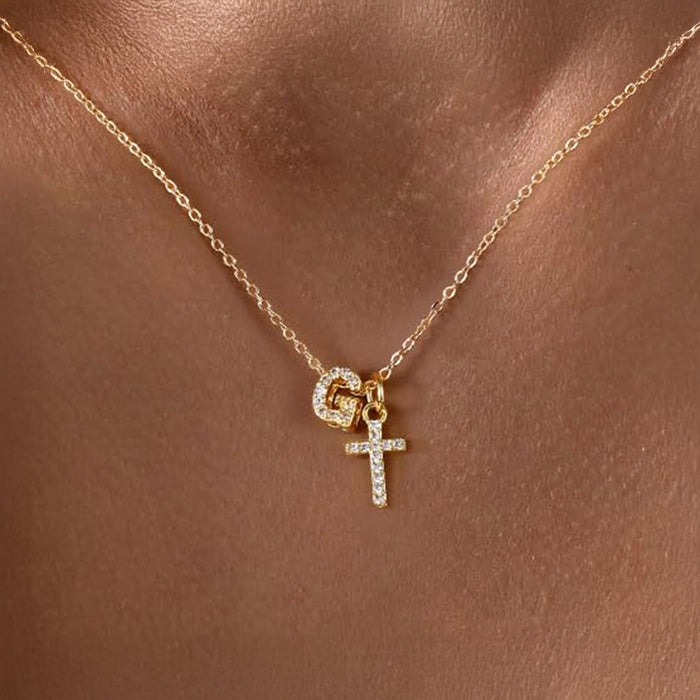 Gracie Personalized Diamond Initial Cross Pendant Necklace