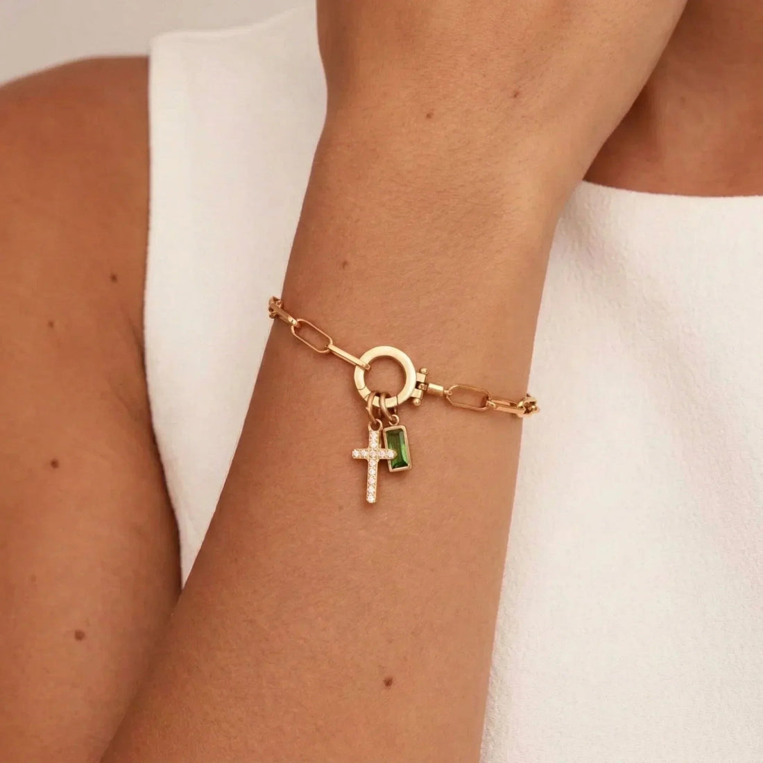 Birthstone Cross Bracelet