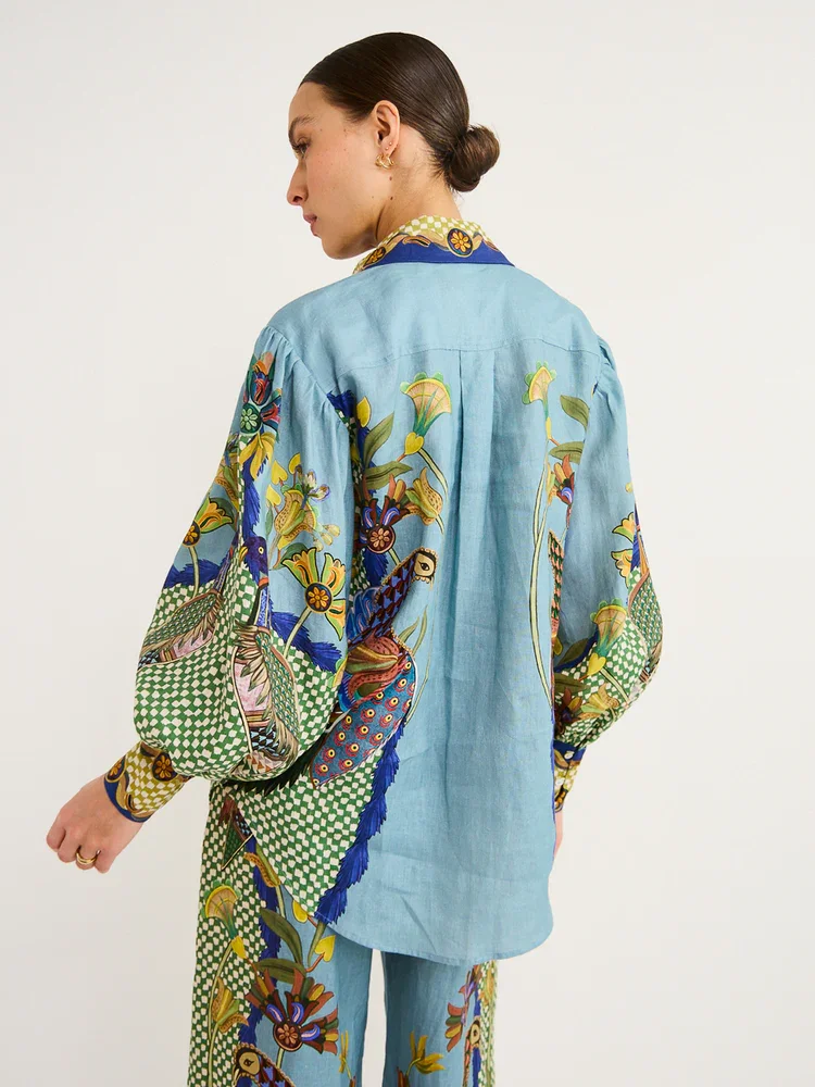 Zariah | Relaxed Shirt & Pant Co-Ord in Misty Blue