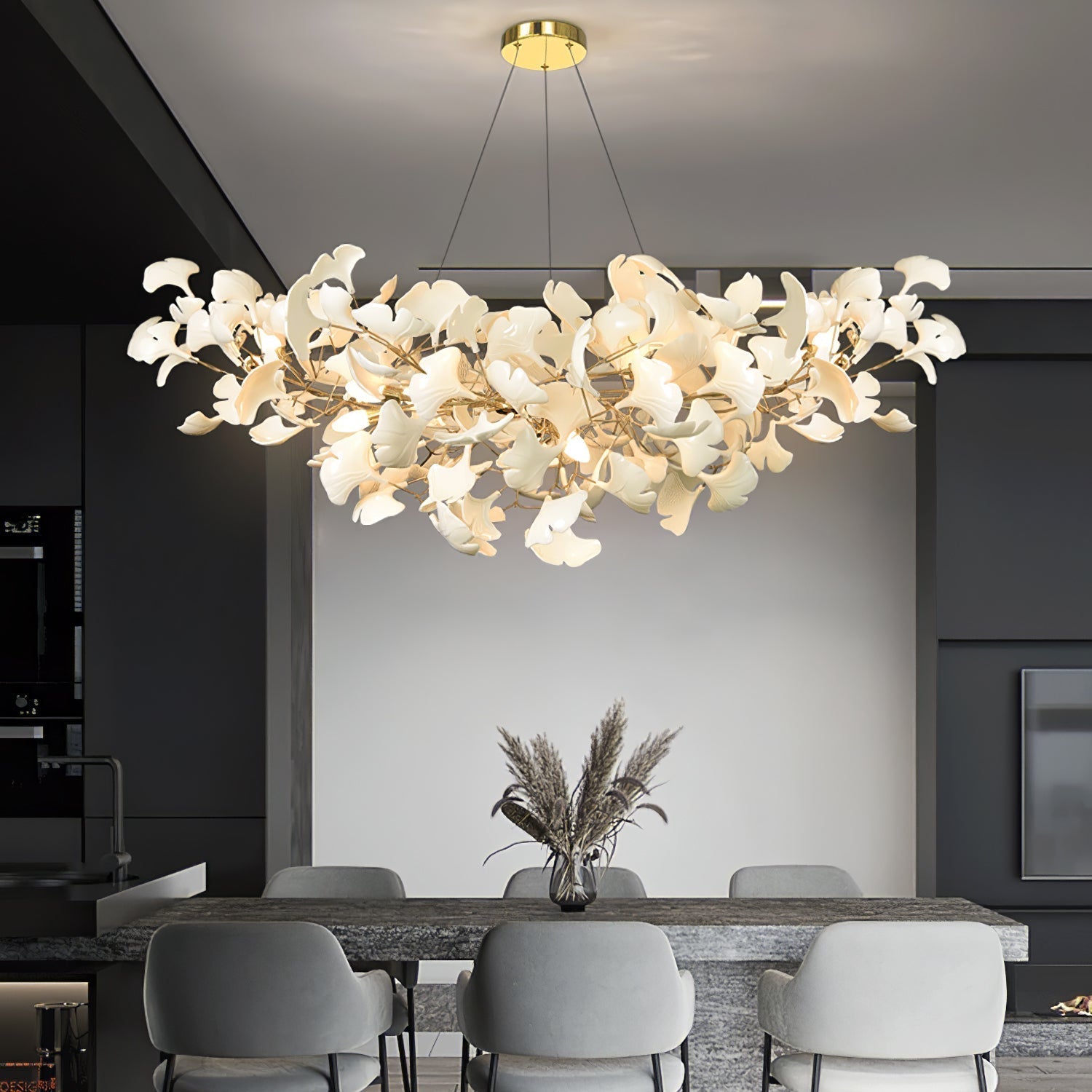 Contemporary Chandelier in Gingko Style