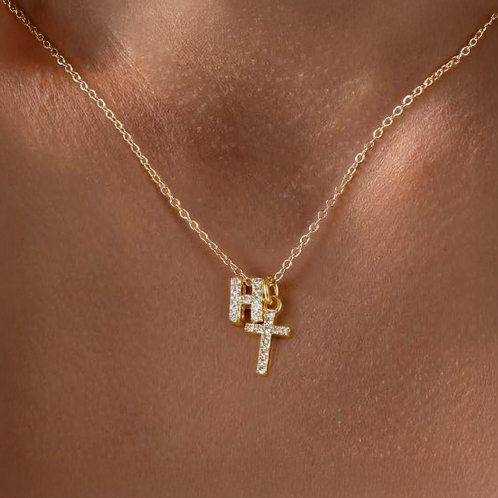Gracie Personalized Diamond Initial Cross Pendant Necklace