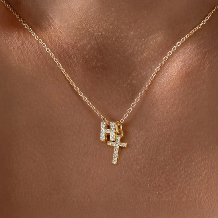 Gracie Personalized Diamond Initial Cross Pendant Necklace