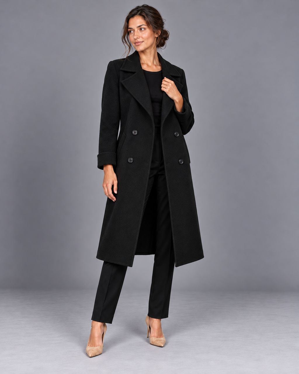 Women's double-breasted trench coat in Black