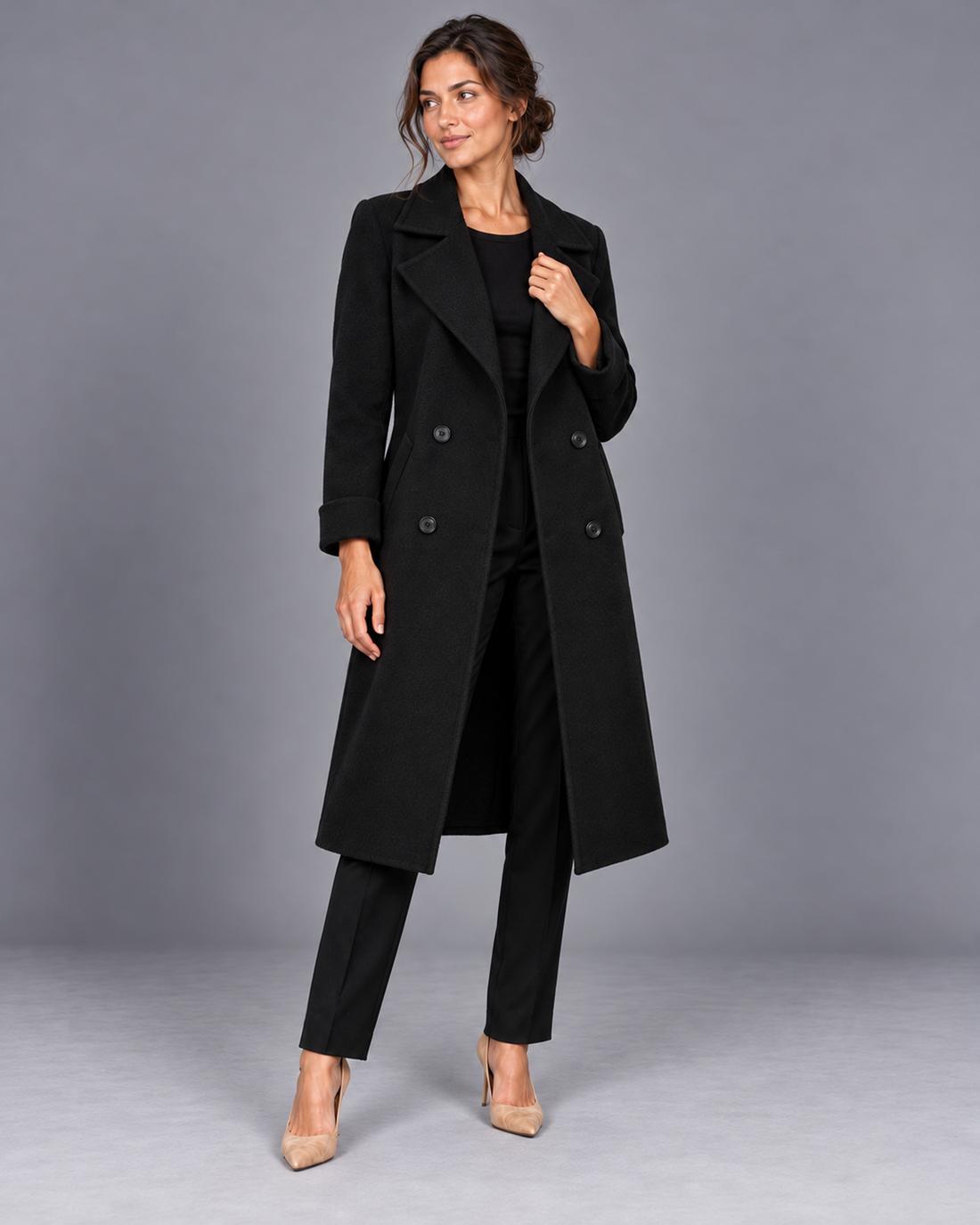 Women's double-breasted trench coat in Black