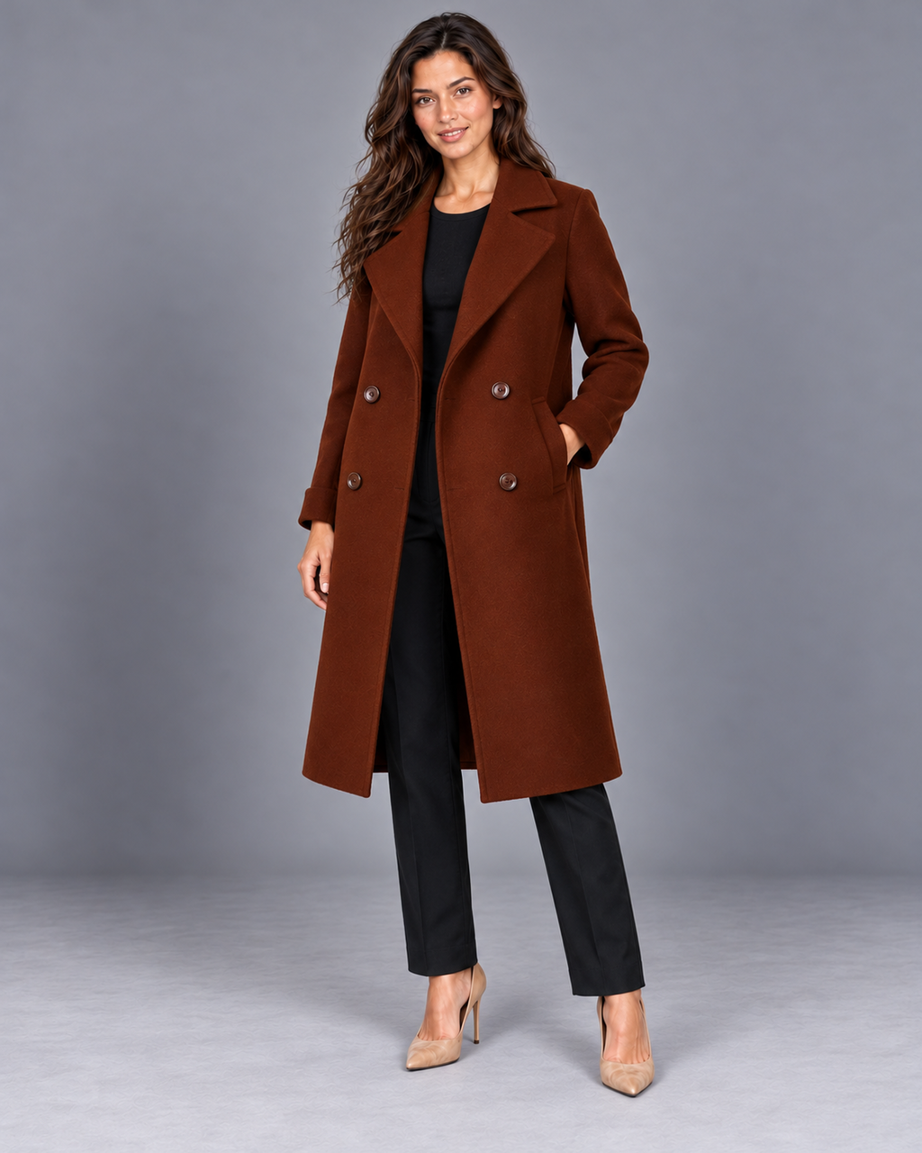 Women's double-breasted trench coat in Brown
