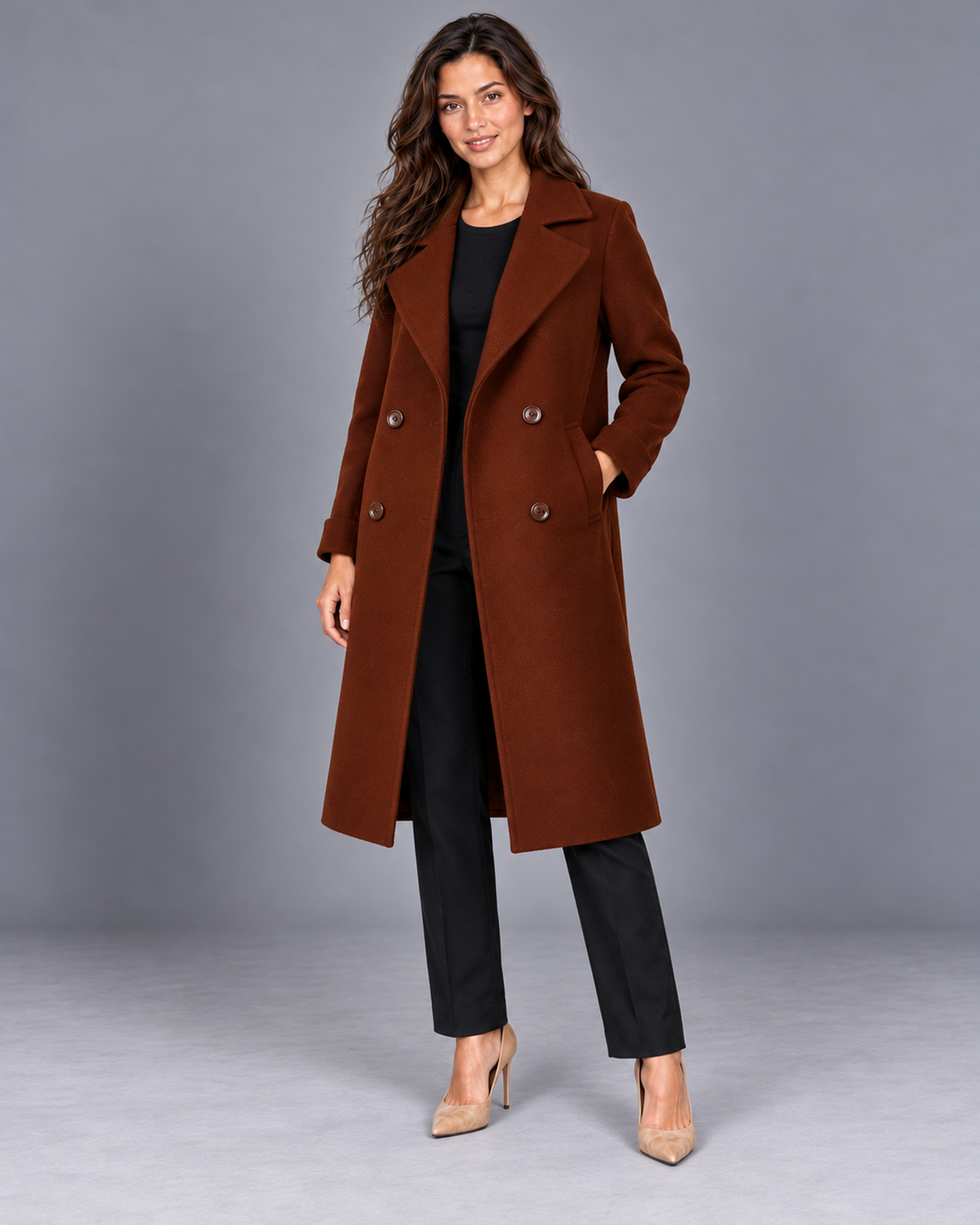 Women's double-breasted trench coat in Brown