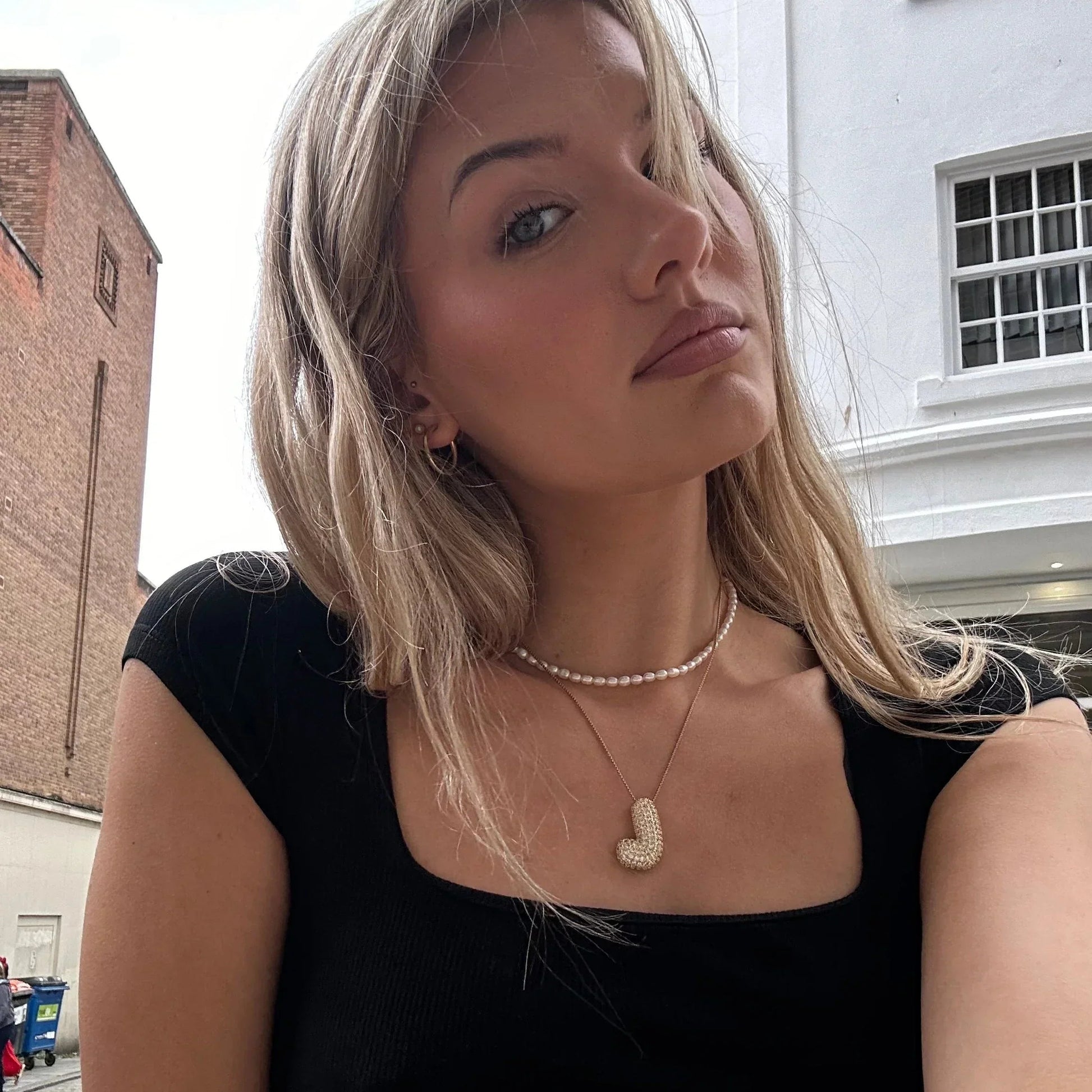 Initial Diamond Necklace with Bubble Design