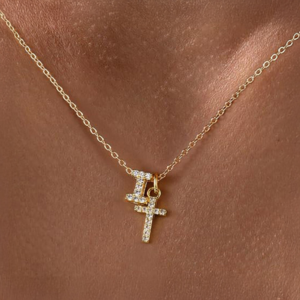 Gracie Personalized Diamond Initial Cross Pendant Necklace