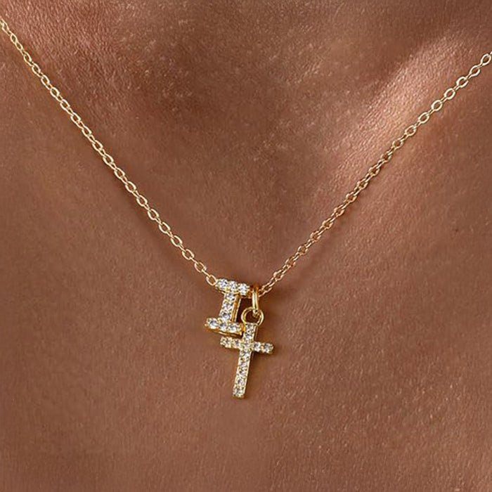 Gracie Personalized Diamond Initial Cross Pendant Necklace