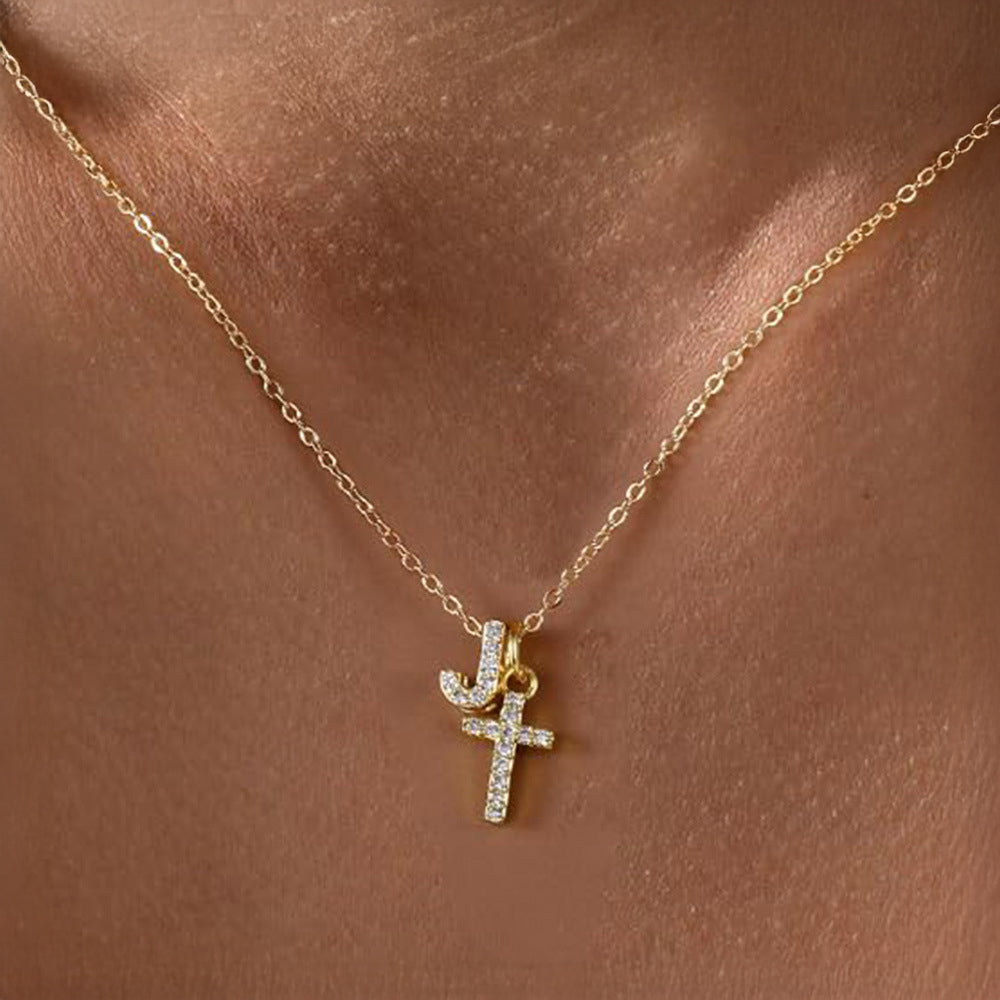 Gracie Personalized Diamond Initial Cross Pendant Necklace