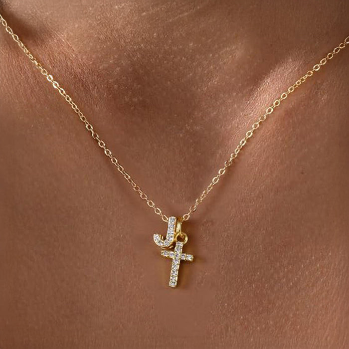 Gracie Personalized Diamond Initial Cross Pendant Necklace