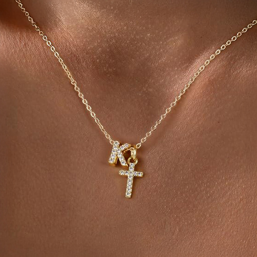 Gracie Personalized Diamond Initial Cross Pendant Necklace