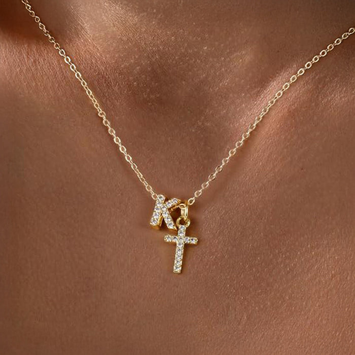 Gracie Personalized Diamond Initial Cross Pendant Necklace