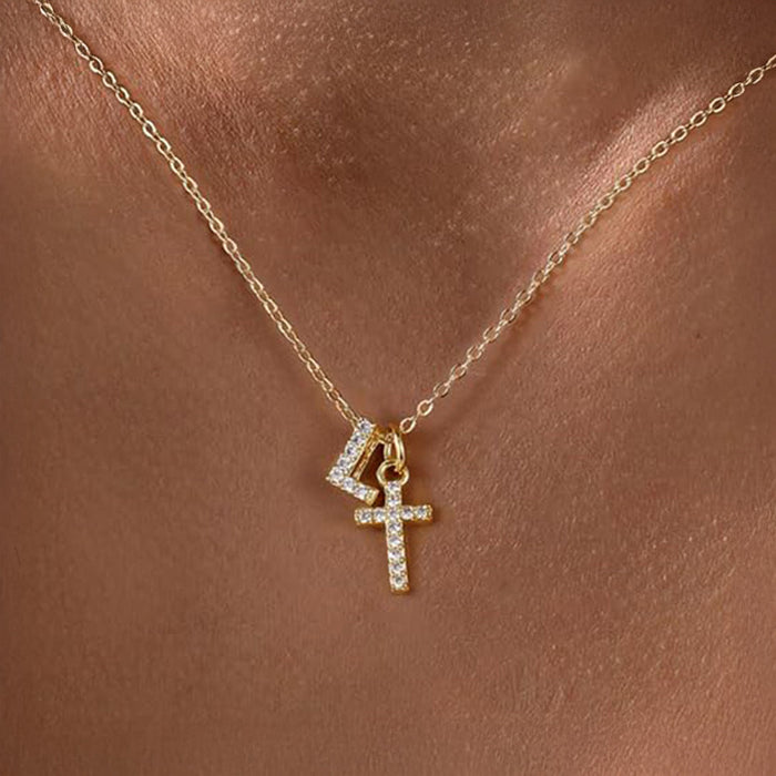 Gracie Personalized Diamond Initial Cross Pendant Necklace
