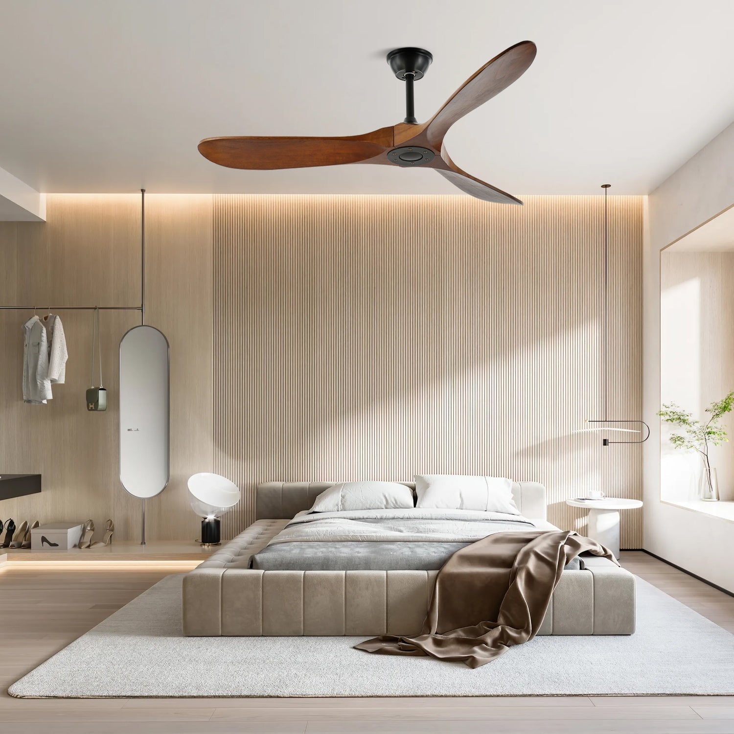 Stylish Walnut Wood Ceiling Fan with Remote Control