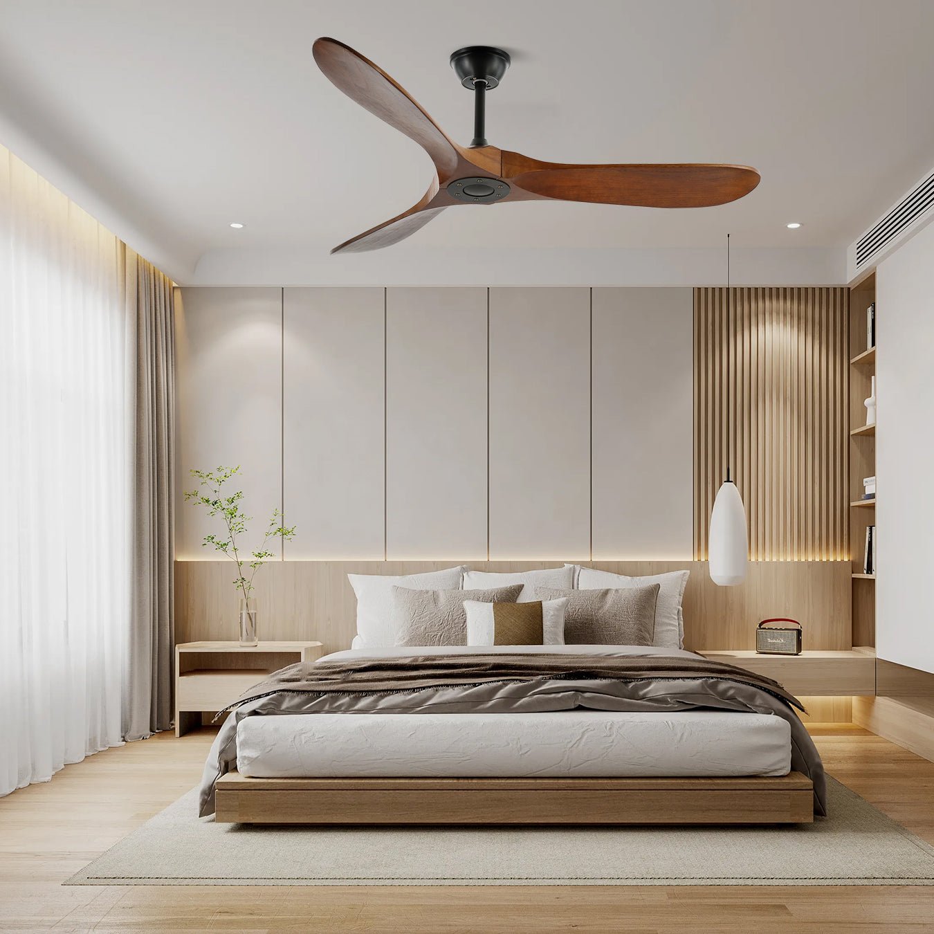 Stylish Walnut Wood Ceiling Fan with Remote Control