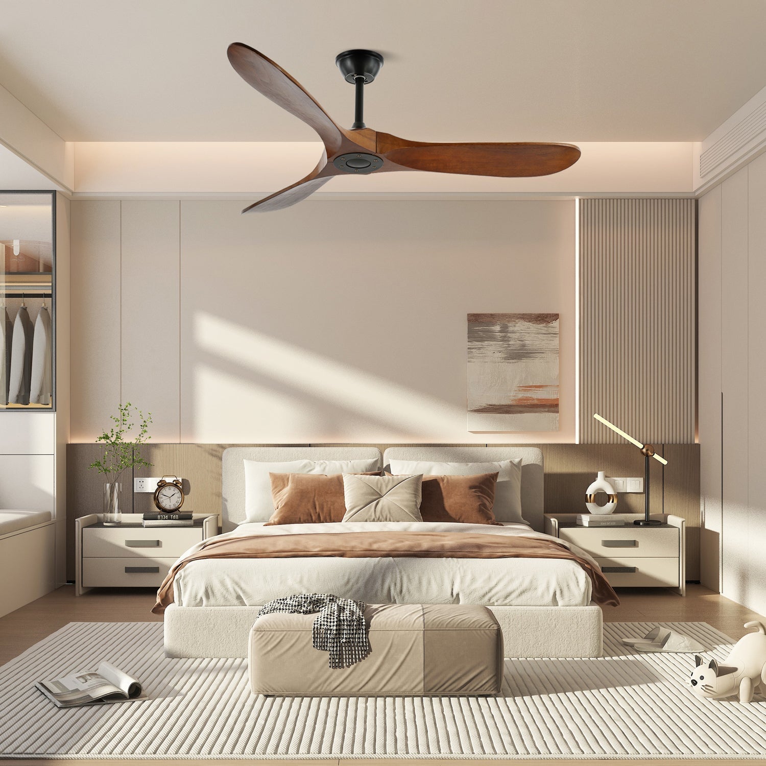 Stylish Walnut Wood Ceiling Fan with Remote Control