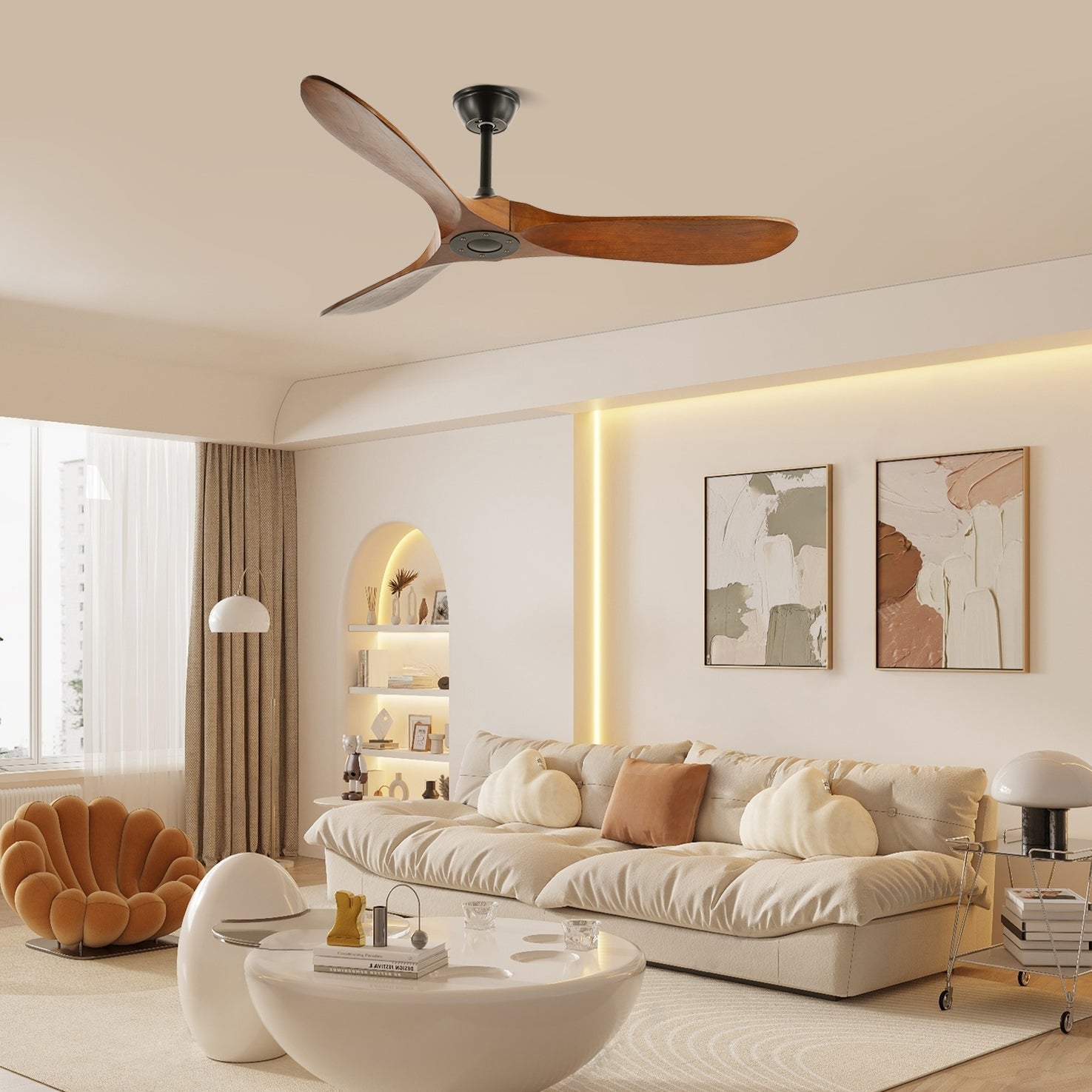 Stylish Walnut Wood Ceiling Fan with Remote Control