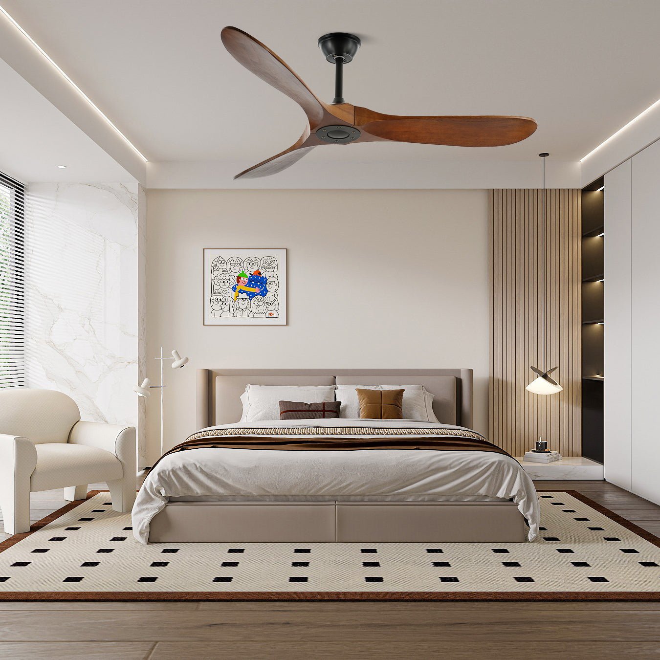 Stylish Walnut Wood Ceiling Fan with Remote Control