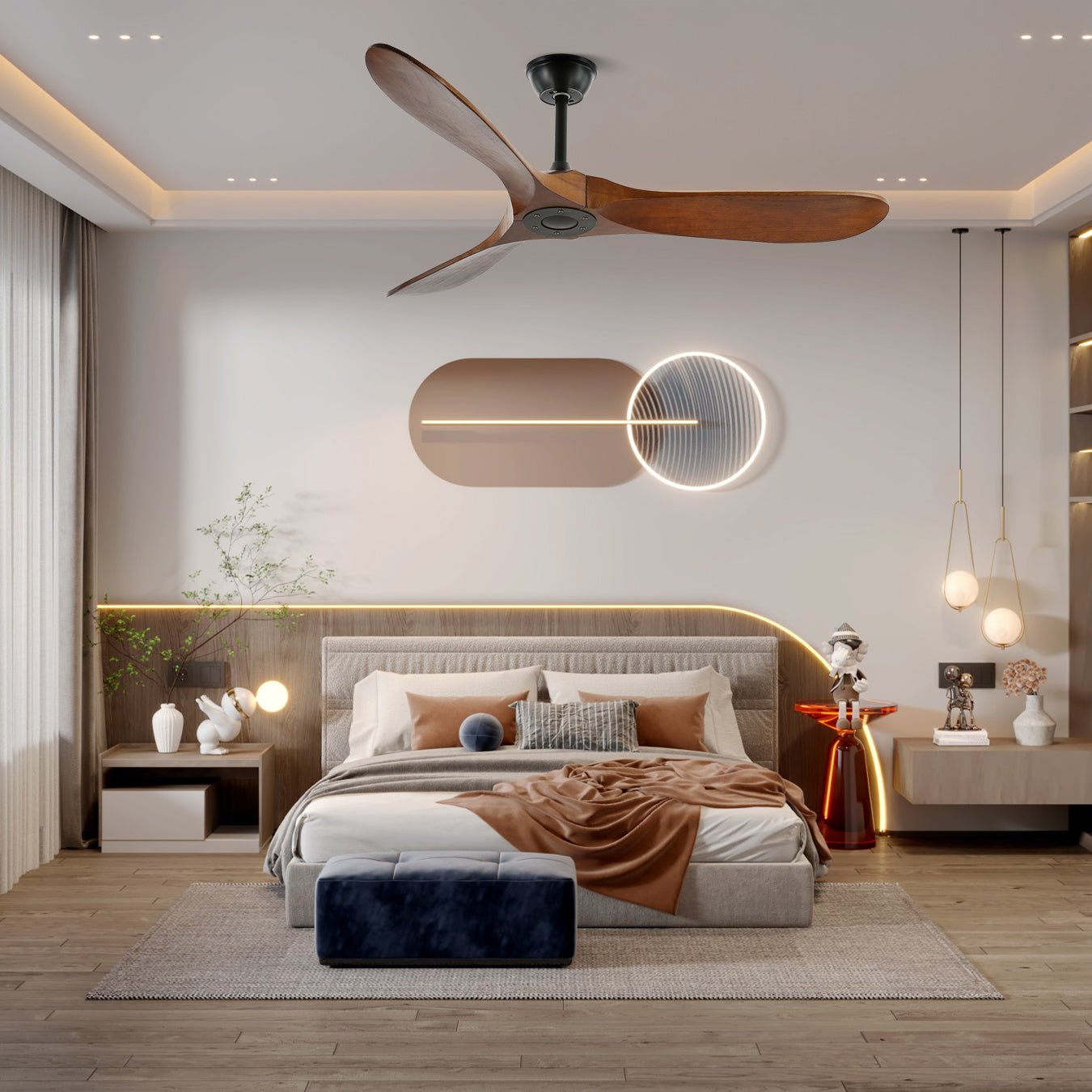 Stylish Walnut Wood Ceiling Fan with Remote Control