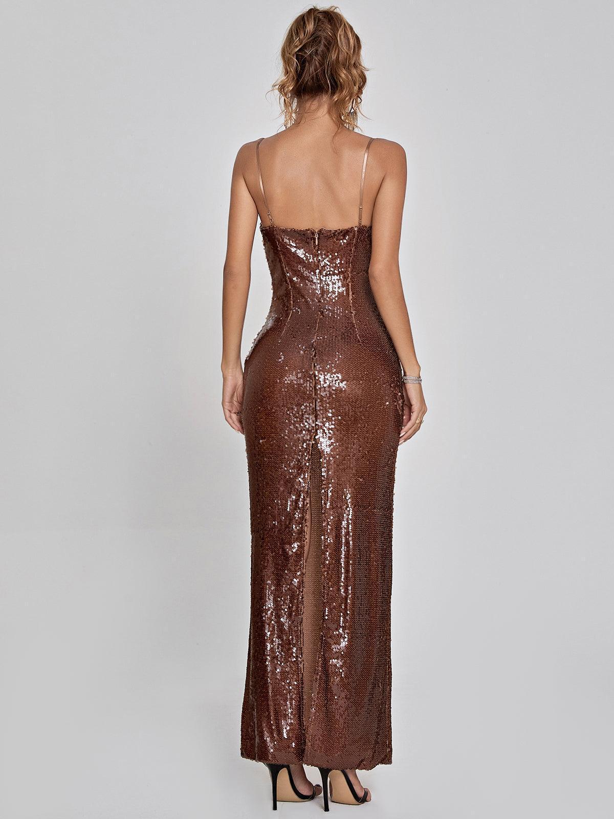 Vianne | Brown Sequin Dress-Dresses-Urban Devyne-Urban Devyne