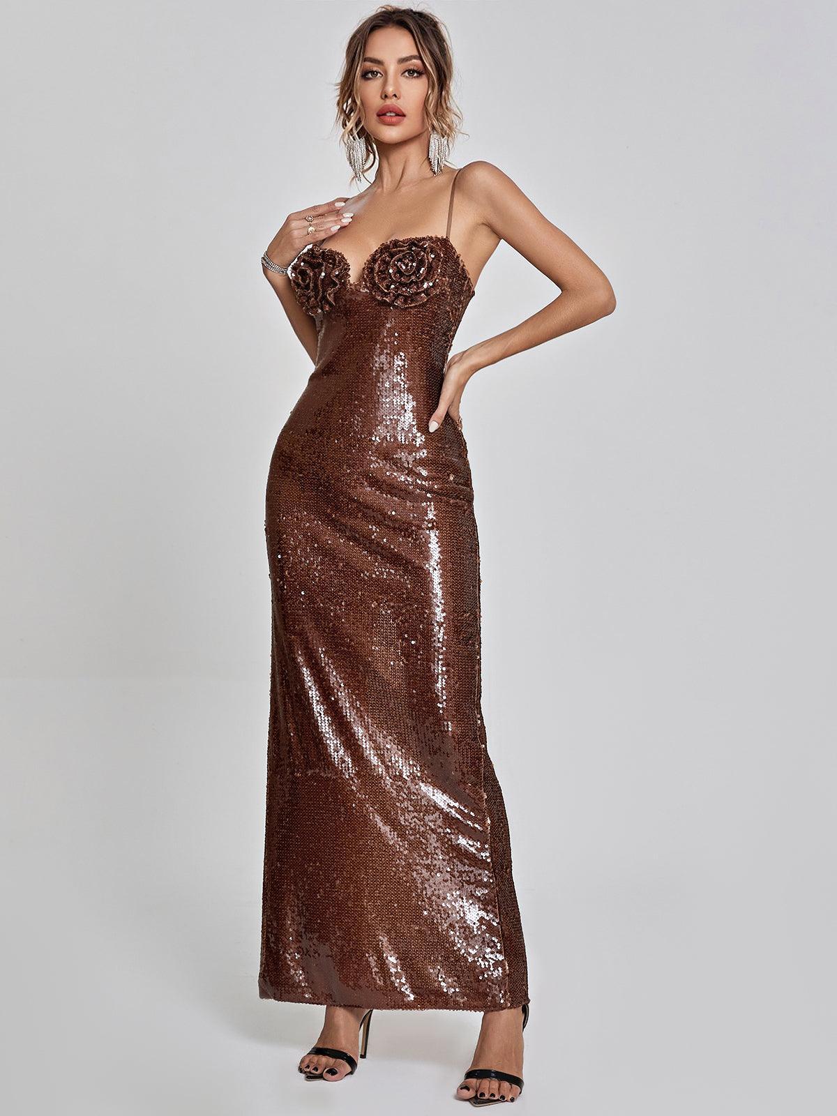 Vianne | Brown Sequin Dress-Dresses-Urban Devyne-XS-Urban Devyne