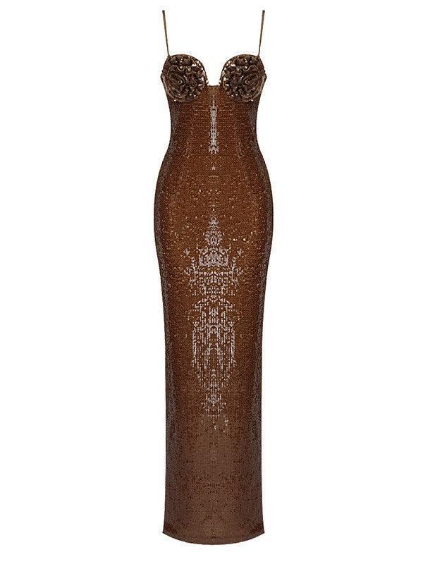 Vianne | Brown Sequin Dress-Dresses-Urban Devyne-Urban Devyne