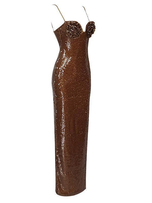 Vianne | Brown Sequin Dress-Dresses-Urban Devyne-Urban Devyne